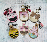 ITH Digital Embroidery Pattern for Donut Animals Set of 6 Snap Tabs / Key Chains. 4X4 Hoop