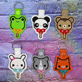 ITH Digital Embroidery Patterns for Bundle Set of 6 Popsicle Animal Snap Tab s/ Key Chains., 4X4 Hoop