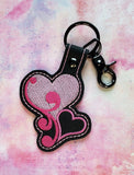 ITH Digital Embroidery Pattern for Swirly Heart Bundle Pack do 3 Snap Tabs / Key Chains, 4X4 Hoop