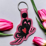 ITH Digital Embroidery Pattern for Heart in Butterfly Snap Tab / Key Chain, 4X4 Hoop