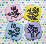 ITH Digital Embroidery Pattern for Bundle set of 4 Flower Stencil Coasters, 4X4 Hoop