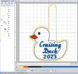 ITH Digital Embroidery Pattern for Cruising Duck Snap Tab / Key Chain, 4X4 Hoop
