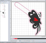 ITH Digital Embroidery Pattern for Heart in Butterfly Snap Tab / Key Chain, 4X4 Hoop