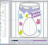 ITH Digital Embroidery Pattern for Mason Jar Happy Easter Treat Holder Small, 4X4 Hoop