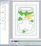 ITH Digital Embroidery Pattern for Mason Jar St Patrick's Dat Treat Holder Med Size 5X3, 5X7 Hoop