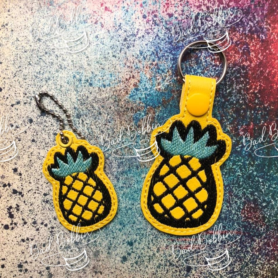ITH Digital Embroidery Pattern for AVS Pineapple Snap Tab Key Chain 4X4 Hoop