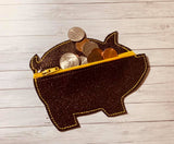 ITH Digital Embroidery Pattern for Piggy Bank Flat Zipper Pouch, 5X7 Hoop
