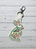 ITH Digital Embroidery Pattern for Floral Bunny Snap Tab / Keychain, 4X4 Hoop