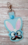 ITH Digital Embroidery Pattern for He Bunny Head Snap Tab / Keychain, 4X4 Hoop