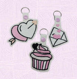 ITH Digital Embroidery Pattern for Bundle of 8 Love Designs Snap Tabs / Key Chains 4X4 Hoop