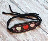 ITH Digital embroidery Pattern for Bracelet Charm Triple Heart, 2X2 Hoop