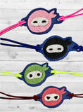 ITH Digital Embroidery Pattern for Bracelet Charm Set of 4 Ninja Heads, 2X2 Hoop