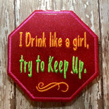 ITH Digital Embroidery Pattern For Set of 4 Snarky Drinking Coasters, 4X4 Hoop