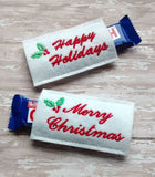 ITH Digital Embroidery Pattern For Happy Holidays Snack Size Candy Bar Cover, 4X4 Hoop