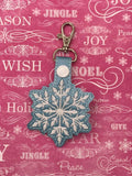 ITH Digital Embroidery Pattern For Snowflake I Snap Tab / Key Chain, 4X4 Hoop