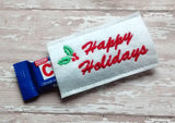 ITH Digital Embroidery Pattern For Happy Holidays Snack Size Candy Bar Cover, 4X4 Hoop