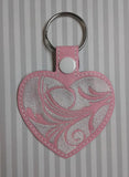ITH Digital Embroidery Pattern for Swirl Heart Snap Tab / Key Chain, 4X4 Hoop