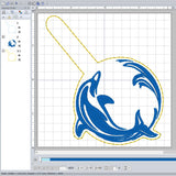 ITH Digital Embroidery Pattern for Dolphin Circle Snap Tab / Key Chain, 4X4 Hoop