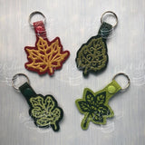 ITH Digital Embroidery Pattern for Set of 5 Fall Leaves Snap Tabs / Key Chain, 4X4 Hoop