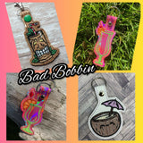 ITH Digital Embroidery Pattern for Set of 4 Tropical Drink Snap Tabs / Key Chains, 4X4 Hoop