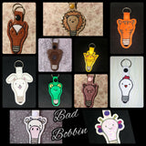 ITH Digital Embroidery Pattern for Set of 11 Animal Bulbs Snap Tabs / Key Chains, 4X4 Hoop