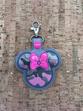 ITH Digital Embroidery Pattern for 3D Ms Mouse Applique with Bow Snap Tab / Key Chain, 4x4 hoop