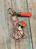 ITH Digital Embroidery Pattern for Rabbit With 3D Butterfly on Nose Snap Tab / Key Chain, 4x4 hoop