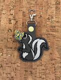 ITH Digital Embroidery Pattern for Skunk with 3D Butterfly on Nose Snap Tab / Key Chain, 4x4 hoop