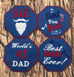 ITH Digital Embroidery Pattern for "Super Dad" with Beard & Mustache Coaster, 4x4 hoop