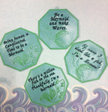 ITH Digital Embroidery Pattern for Set of 4 Mermaid Sayings Coasters, 4x4 hoop