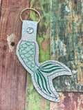 ITH Digital Embroidery Pattern for Set of 3 Mermaid Tails Snap Tab / Key Chain, 4x4 hoop