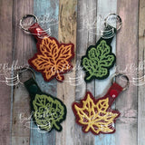 ITH Digital Embroidery Pattern for Set of 5 Fall Leaves Snap Tabs / Key Chain, 4X4 Hoop