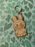 Fluffy Monster Labu Sitting Laser Engraved Keychain / Wood.