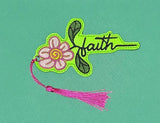 ITH Digital Embroidery Pattern for Faith Flower Bookmark or Key Chain, 4X4 Hoop