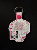 ITH Digital Embroidery Pattern for I Love You Mom Flower Snap Tab / Key Chain, 4X4 Hoop
