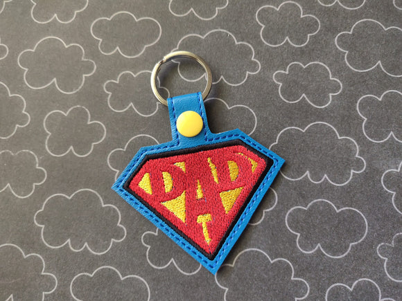 ITH Digital Embroidery Pattern for Dad Hero Emblem Snap Tab / Key Chain, 4X4 Hoop