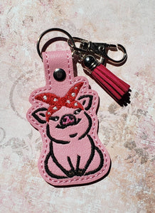 ITH Digital Embroidery Pattern for Head Band Pig Snap Tab / Key Chain, 4X4 Hoop