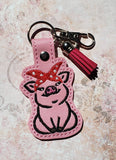 ITH Digital Embroidery Pattern for Head Band Pig Snap Tab / Key Chain, 4X4 Hoop