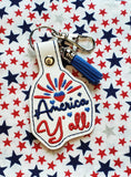 ITH Digital Embroidery Pattern for America Y'All Snap Tab / Key Chain, 4X4 Hoop