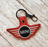 ITH Digital Embroidery Pattern for Mini Coop Snap Tab / Key Chain, 4X4 Hoop
