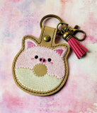 ITH Digital Embroidery Pattern for Donut Pig Snap Tab / Key Chain, 4X4 Hoop