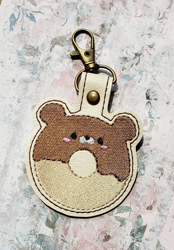 ITH Digital Embroidery Pattern for Donut Bear Snap Tab / Key Chain, 4X4 Hoop