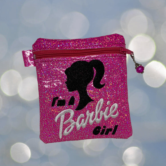 ITH Digital Embroidery Pattern for I'm a Barbie Girl Cash / Card Tall 4.5X5 Zipper Pouch, 5X7 Hoop