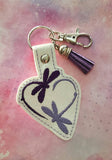 ITH Digital Embroidery Pattern for Dragonfly Heart Snap Tab / Key Chain, 4X4 Hoop