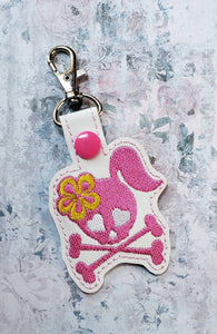 ITH Digital Embroidery Pattern for Girly Skull Snap Tab / Key Chain, 4X4 Hoop