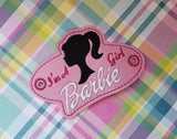 ITH Digital Embroidery Pattern for Barbie Girl Child Hair Bun Holder, 4X4 Hoop