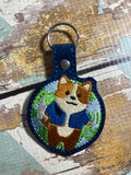 ITH Digital Embroidery Pattern for Corgi On Float Snap Tab / Key Chain, 4X4 Hoop