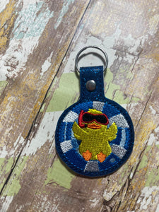 ITH Digital Embroidery Pattern for Duck On Float Snap Tab / Key Chain, 4X4 Hoop