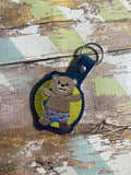 ITH Digital Embroidery Pattern for Bear on Float Snap Tab / Key Chain, 4X4 Hoop