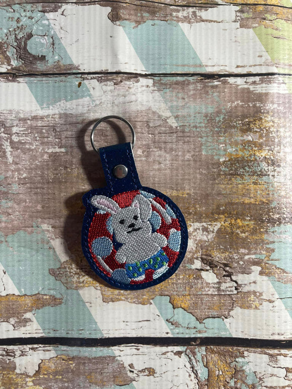 ITH Digital Embroidery Pattern for Bunny On Float Snap Tab / Key Chain, 4X4 Hoop